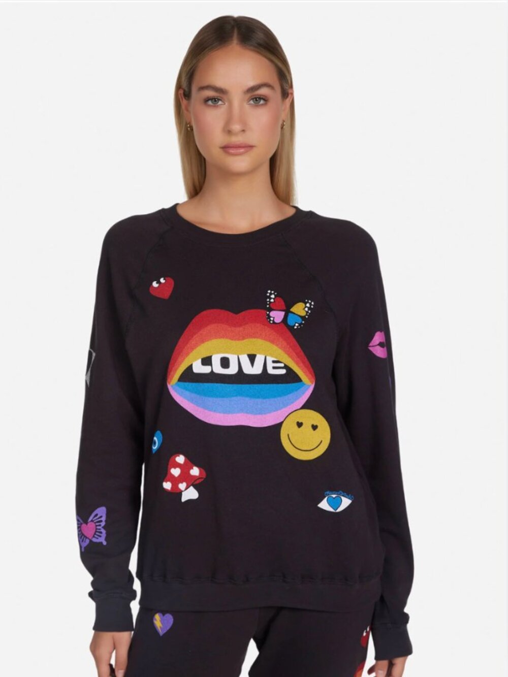 Lauren Moshi Sweatshirt Love Smiley Mushroom Butterfly Theme 🦋🙂❤️🍄🧿 NWT